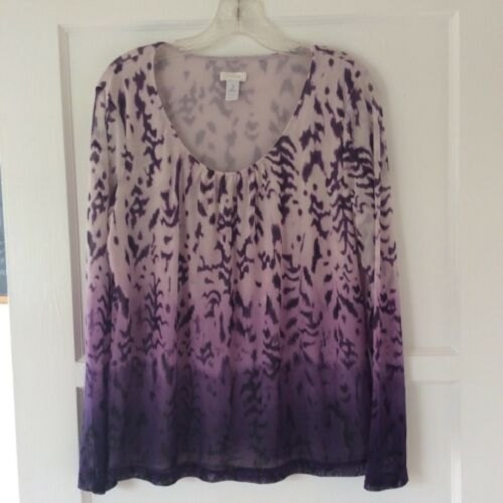 Chicos Womens Purple Long Sleeve Round Neck Shirt Size 2 Lined Nylon Top